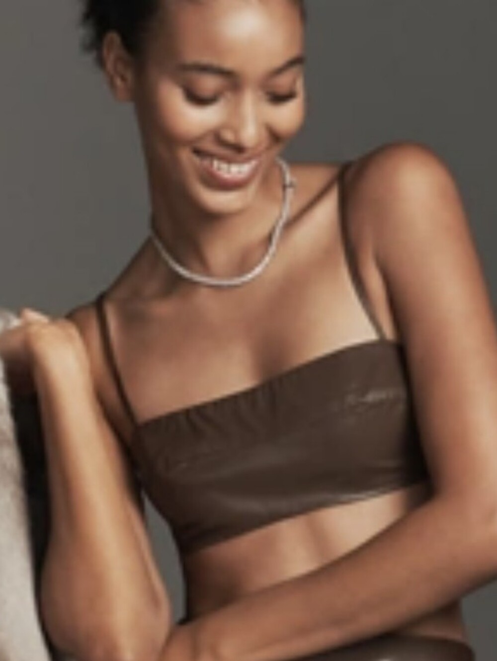NWT Brown Faux-Leather Spaghetti Strap Crop Top
